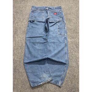 Dickies Pants Men's 36x34 Carpenter Distressed Workwear Cotton Light Wash Blue